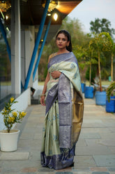 Premium Kanjivaram Silk Saree in Pista Green