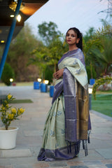 Premium Kanjivaram Silk Saree in Pista Green