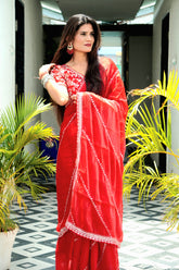 Jeniffer Mix Satin Saree in Red