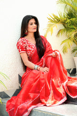 Jeniffer Mix Satin Saree in Red
