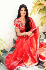 Jeniffer Mix Satin Saree in Red