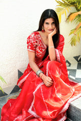 Jeniffer Mix Satin Saree in Red