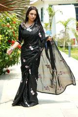 Sequence Black Georgette Saree