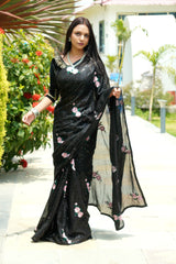 Sequence Black Georgette Saree