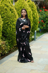Sequence Black Georgette Saree