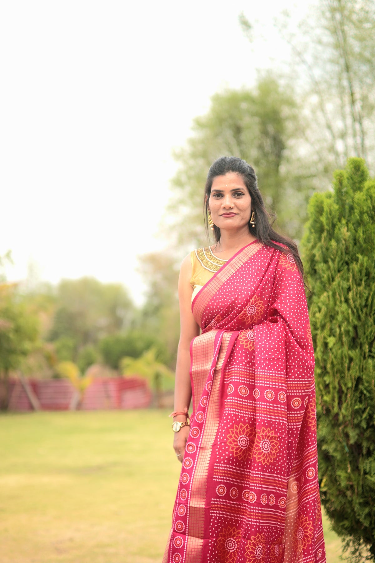 Chunri Print Dola Silk Saree  in Pink