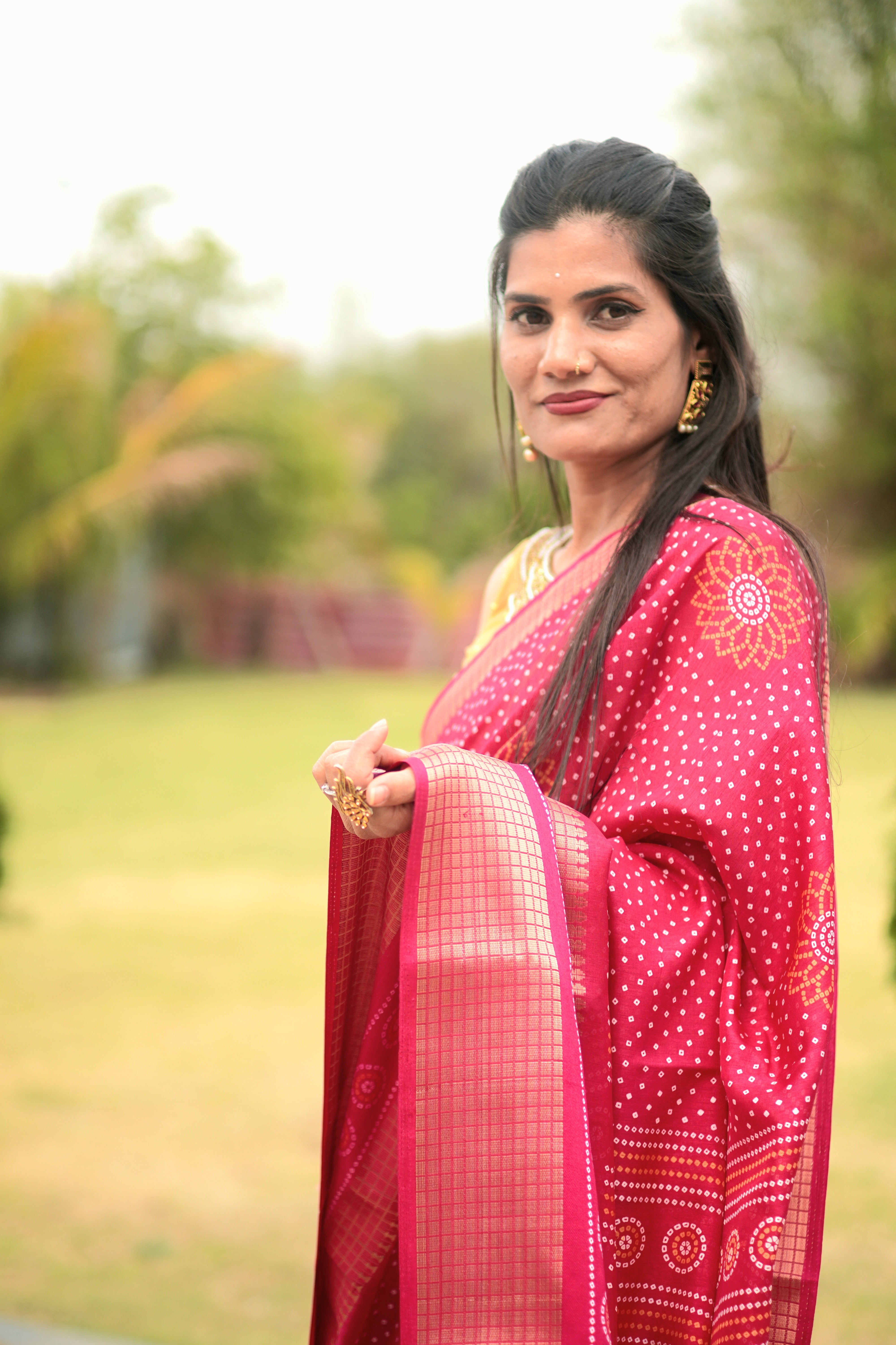 Chunri Print Dola Silk Saree  in Pink
