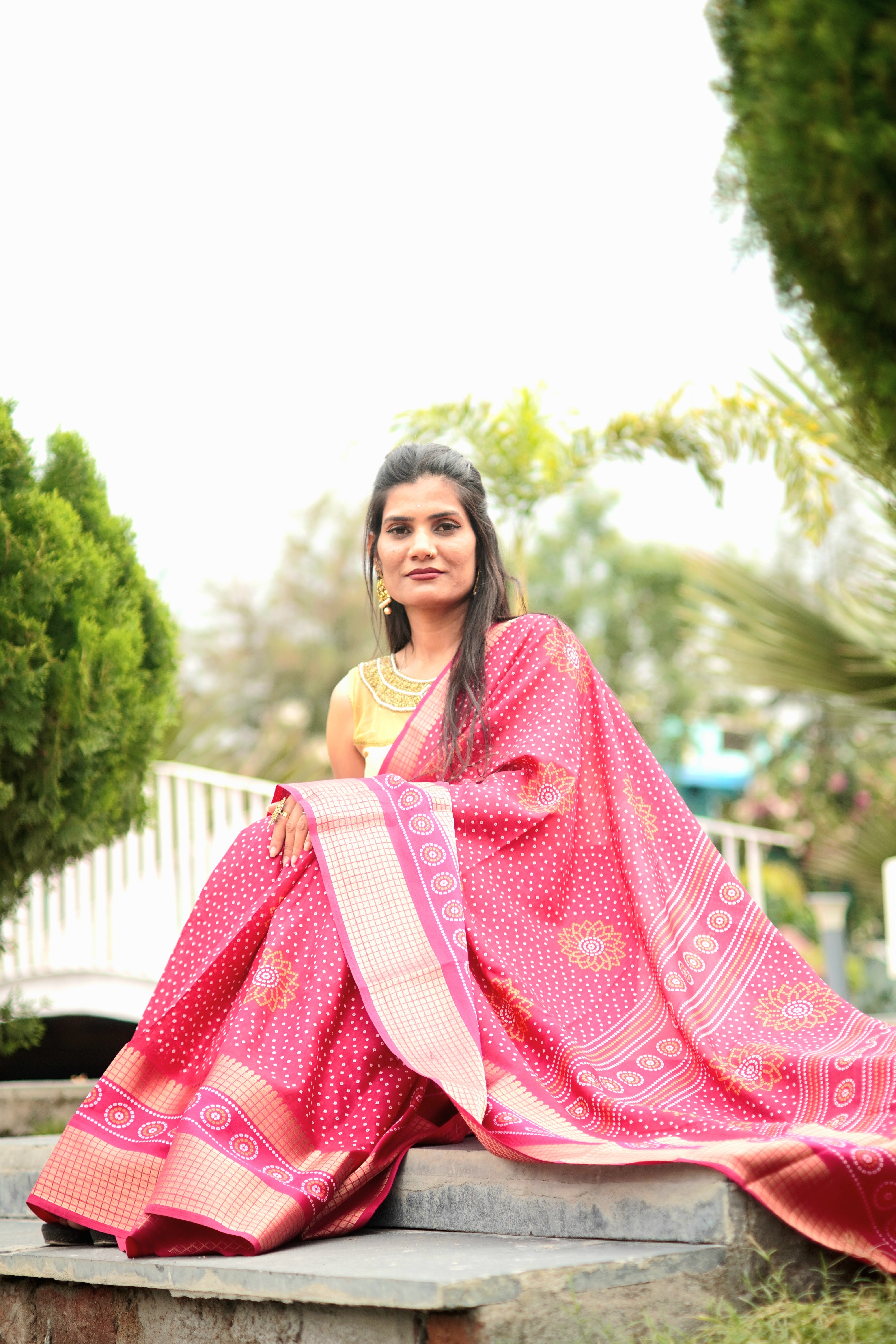 Chunri Print Dola Silk Saree  in Pink