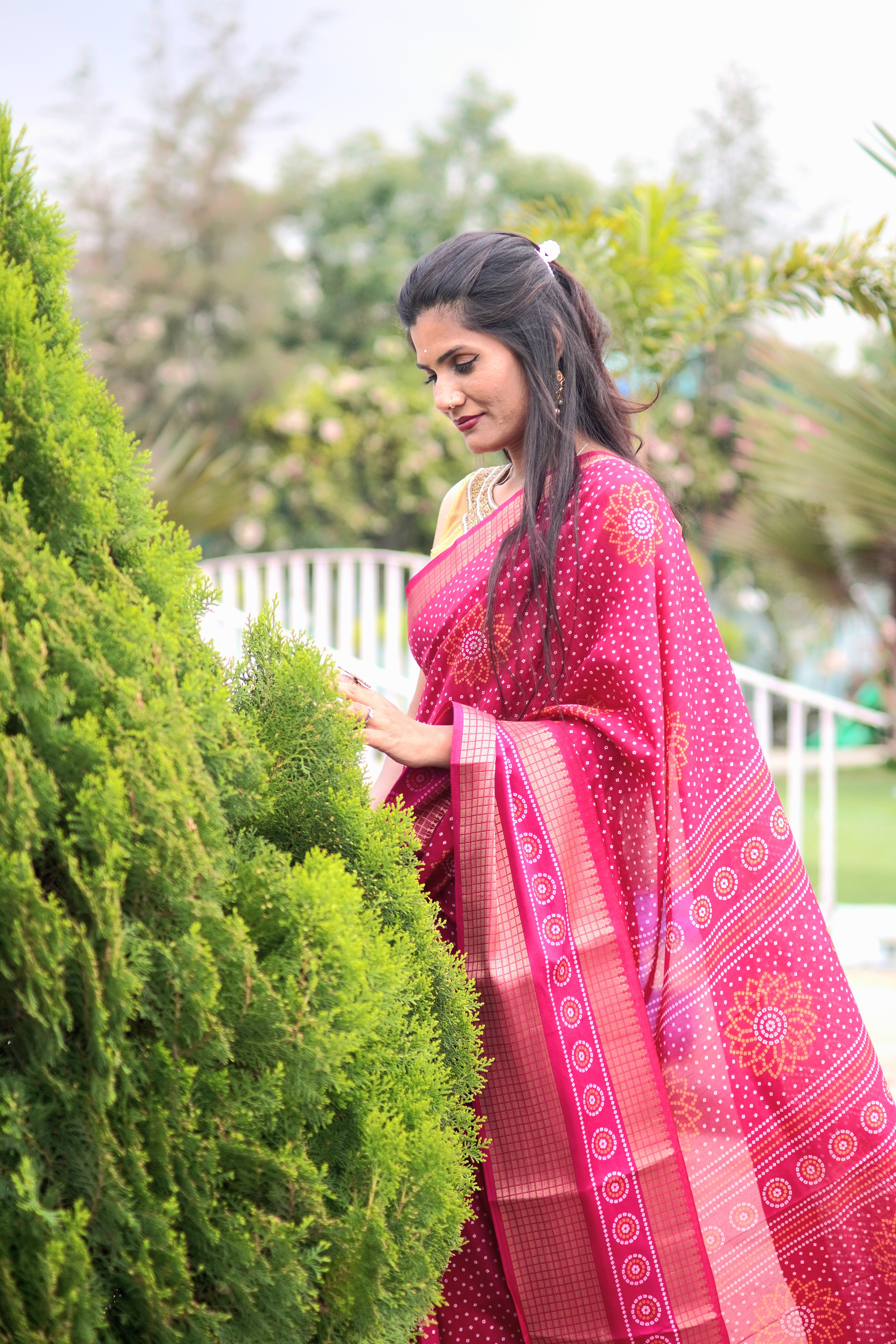 Chunri Print Dola Silk Saree  in Pink
