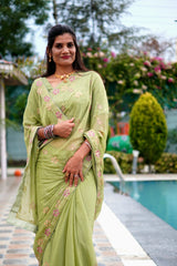 Pure Chiffon Saree in Green