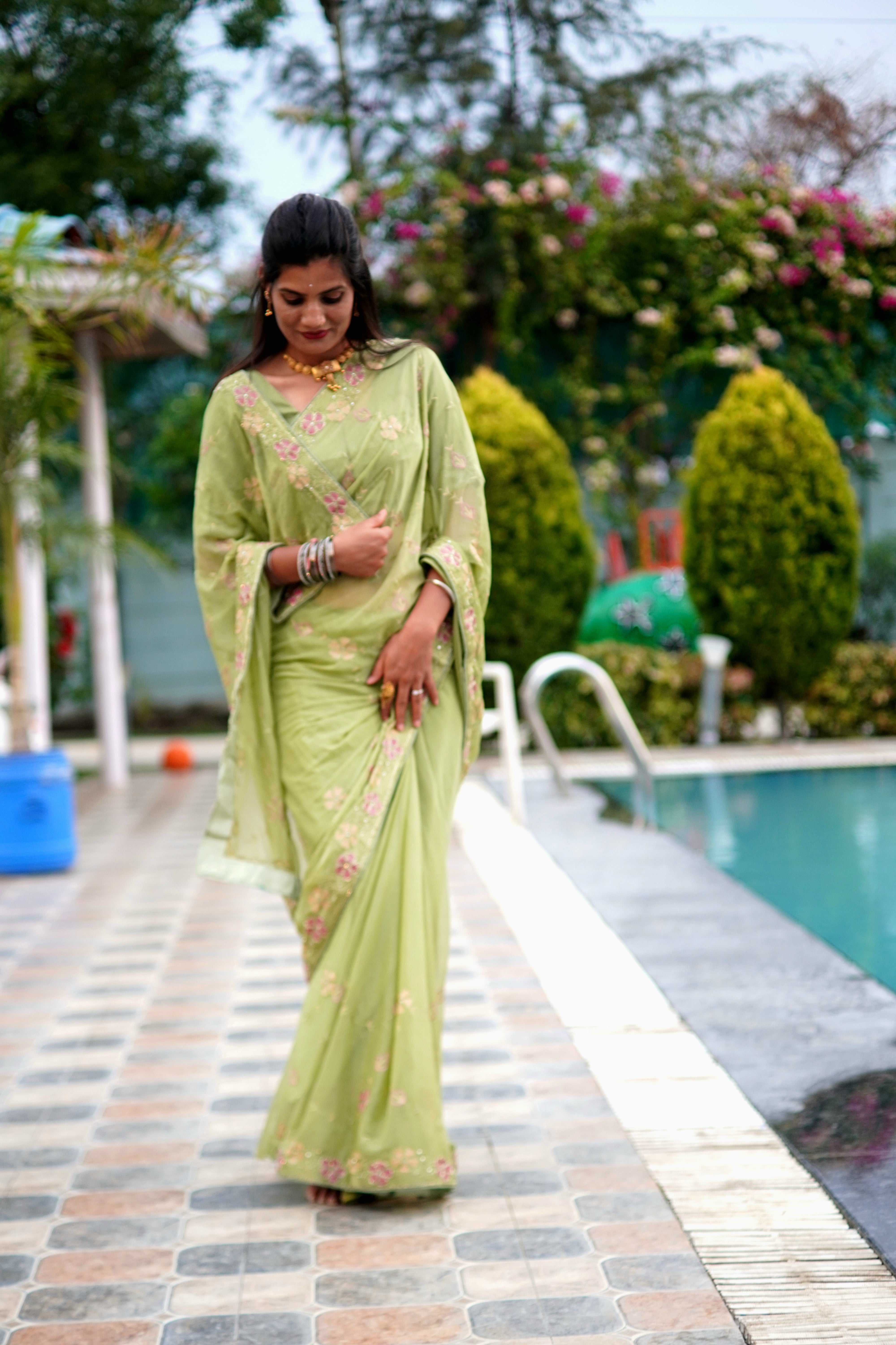 Pure Chiffon Saree in Green