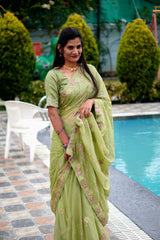 Pure Chiffon Saree in Green