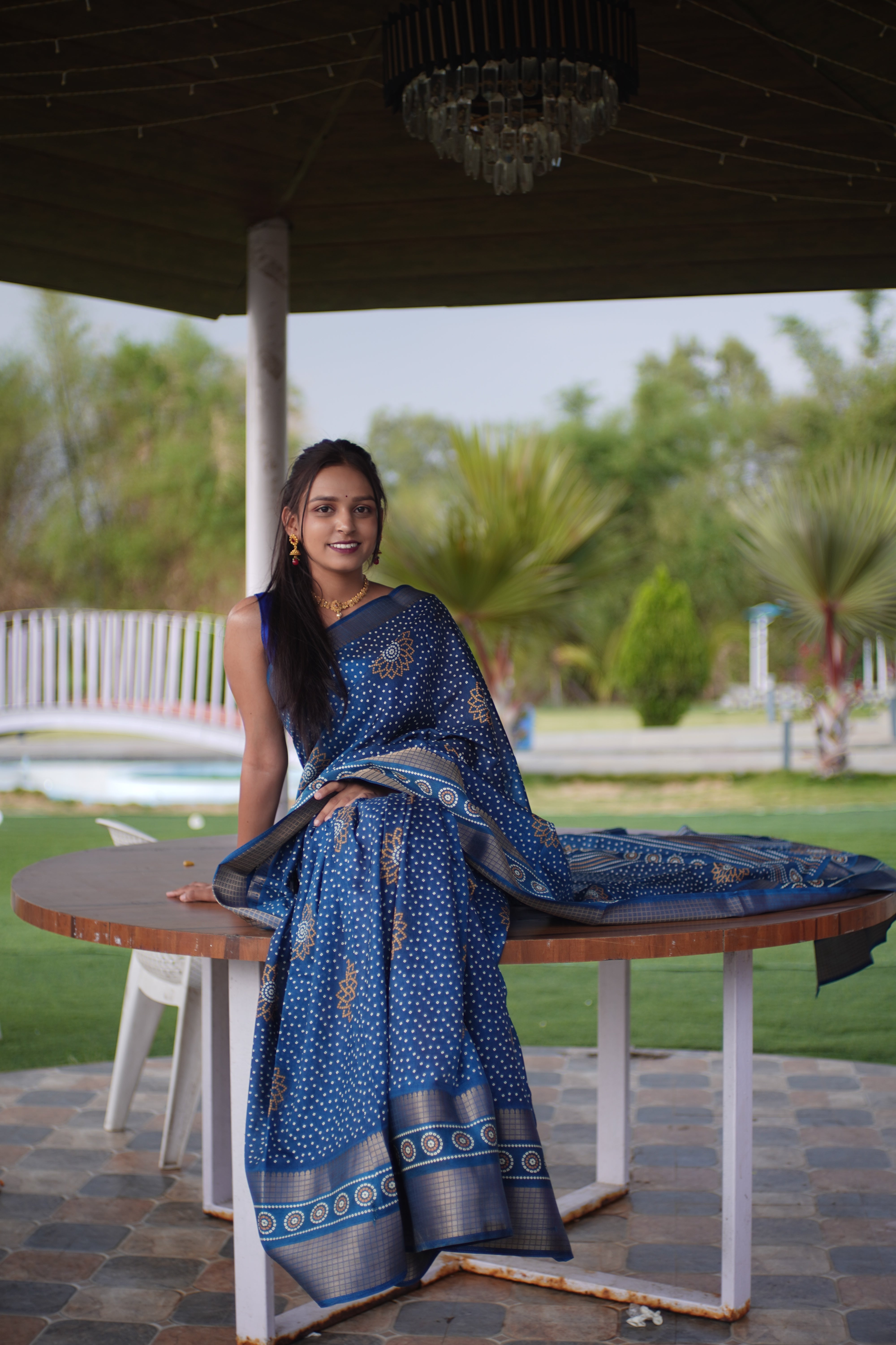 Chunri Print Dola Silk Saree