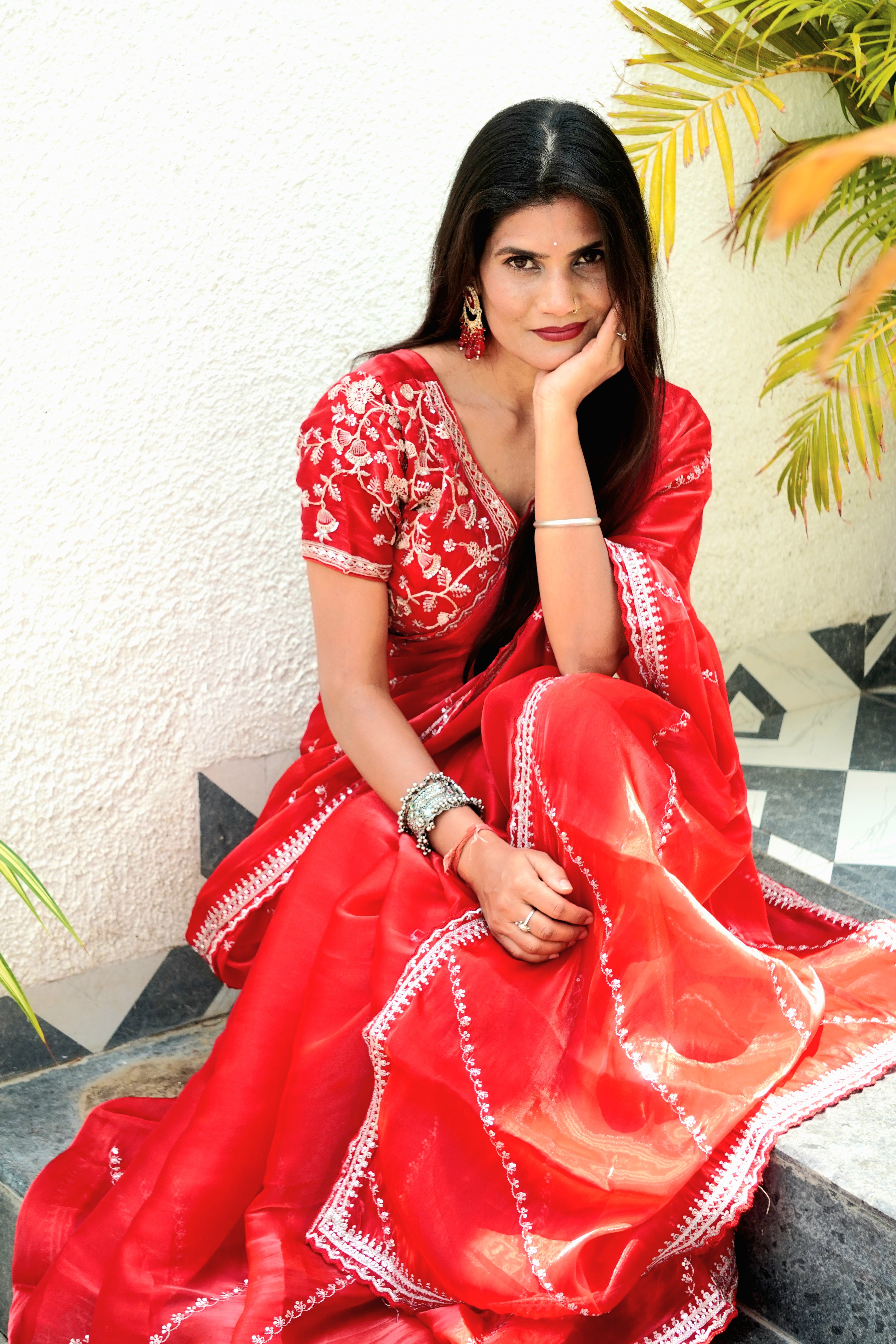 Jeniffer Mix Satin Saree in Red